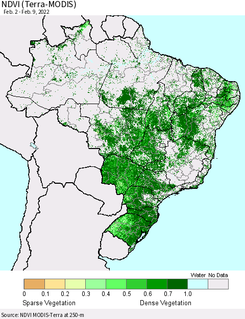 Brazil NDVI (Terra-MODIS) Thematic Map For 2/2/2022 - 2/9/2022