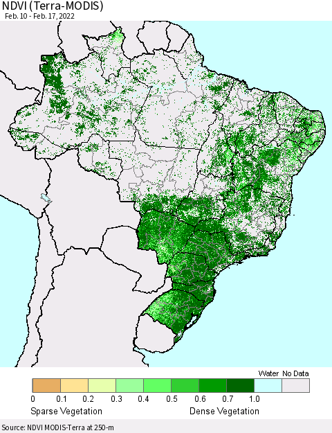 Brazil NDVI (Terra-MODIS) Thematic Map For 2/10/2022 - 2/17/2022