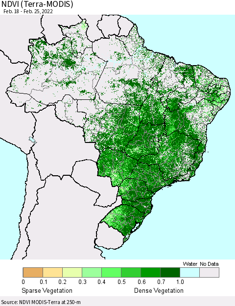 Brazil NDVI (Terra-MODIS) Thematic Map For 2/18/2022 - 2/25/2022