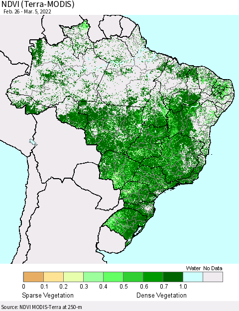 Brazil NDVI (Terra-MODIS) Thematic Map For 2/26/2022 - 3/5/2022