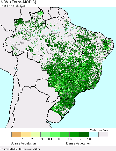 Brazil NDVI (Terra-MODIS) Thematic Map For 3/6/2022 - 3/13/2022
