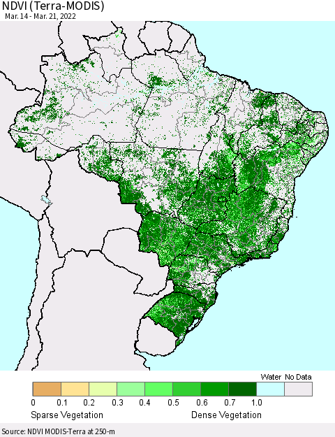 Brazil NDVI (Terra-MODIS) Thematic Map For 3/14/2022 - 3/21/2022