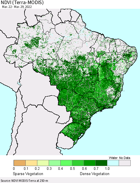 Brazil NDVI (Terra-MODIS) Thematic Map For 3/22/2022 - 3/29/2022