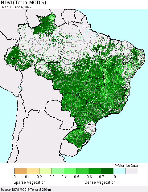 Brazil NDVI (Terra-MODIS) Thematic Map For 3/30/2022 - 4/6/2022