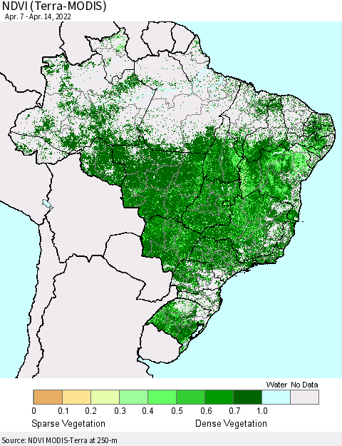 Brazil NDVI (Terra-MODIS) Thematic Map For 4/7/2022 - 4/14/2022