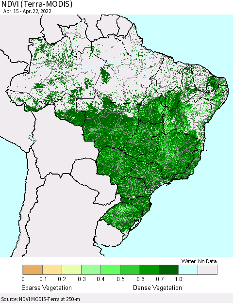 Brazil NDVI (Terra-MODIS) Thematic Map For 4/15/2022 - 4/22/2022