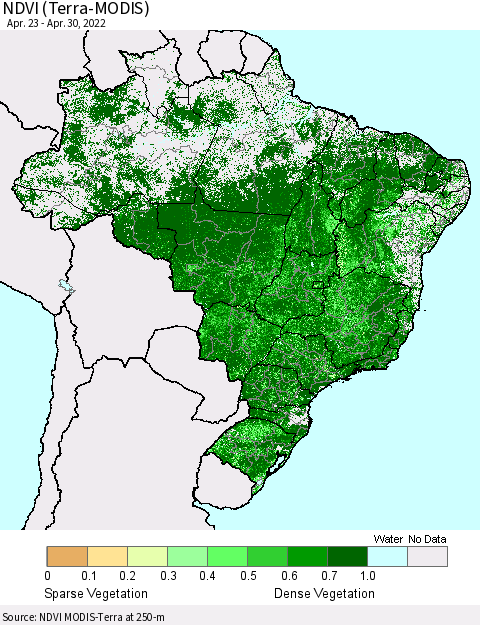 Brazil NDVI (Terra-MODIS) Thematic Map For 4/23/2022 - 4/30/2022