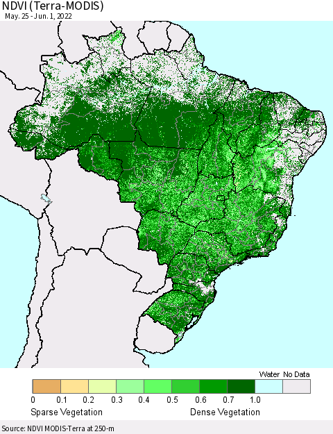 Brazil NDVI (Terra-MODIS) Thematic Map For 5/25/2022 - 6/1/2022