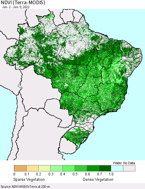 Brazil NDVI (Terra-MODIS) Thematic Map For 6/2/2022 - 6/9/2022