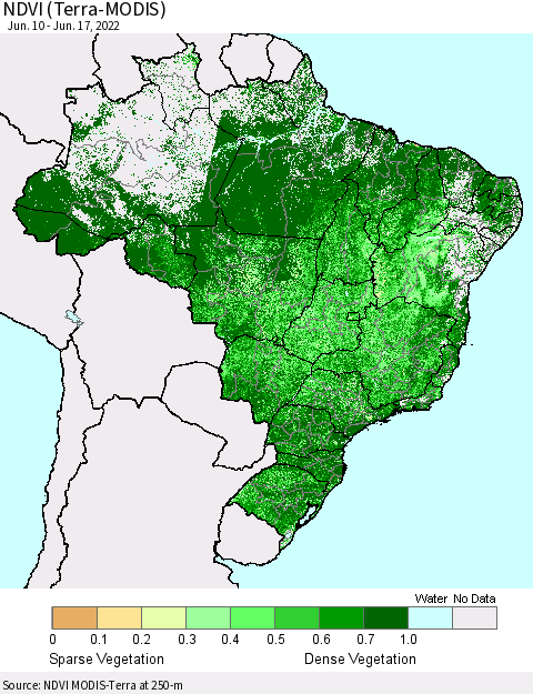 Brazil NDVI (Terra-MODIS) Thematic Map For 6/10/2022 - 6/17/2022