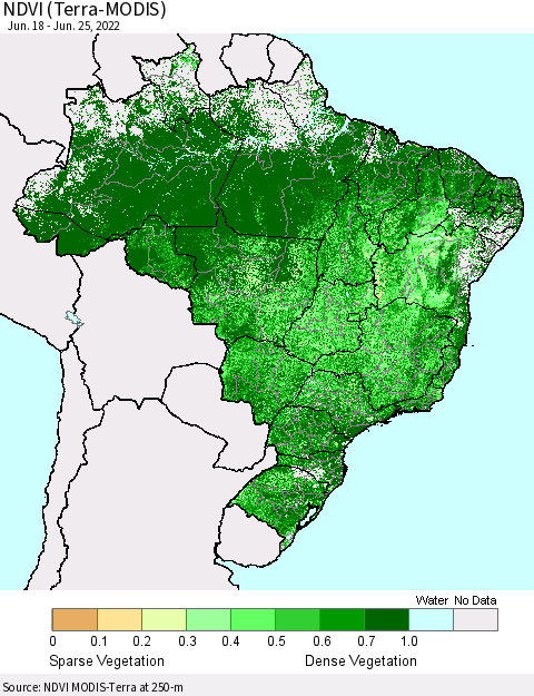 Brazil NDVI (Terra-MODIS) Thematic Map For 6/18/2022 - 6/25/2022