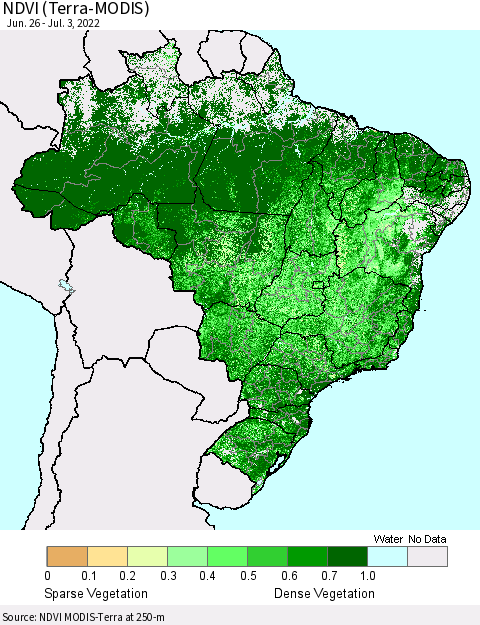 Brazil NDVI (Terra-MODIS) Thematic Map For 6/26/2022 - 7/3/2022