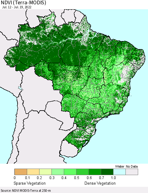Brazil NDVI (Terra-MODIS) Thematic Map For 7/12/2022 - 7/19/2022