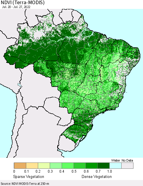 Brazil NDVI (Terra-MODIS) Thematic Map For 7/20/2022 - 7/27/2022
