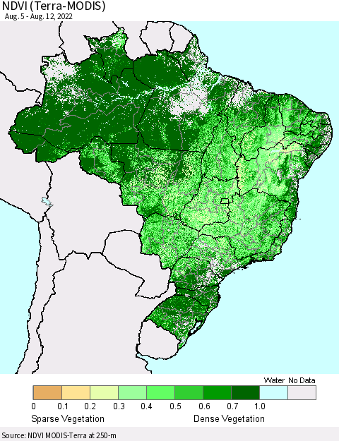 Brazil NDVI (Terra-MODIS) Thematic Map For 8/5/2022 - 8/12/2022