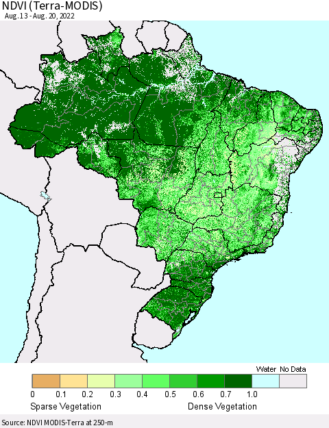 Brazil NDVI (Terra-MODIS) Thematic Map For 8/13/2022 - 8/20/2022
