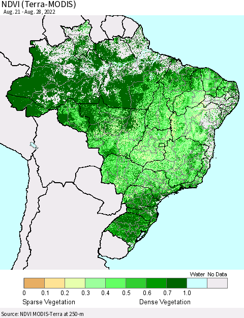 Brazil NDVI (Terra-MODIS) Thematic Map For 8/21/2022 - 8/28/2022