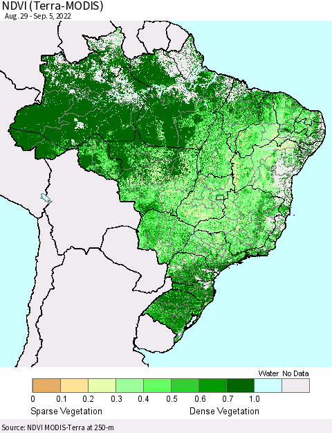 Brazil NDVI (Terra-MODIS) Thematic Map For 8/29/2022 - 9/5/2022