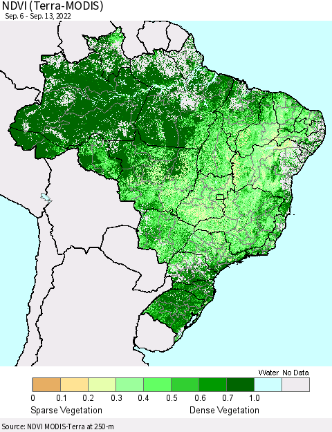 Brazil NDVI (Terra-MODIS) Thematic Map For 9/6/2022 - 9/13/2022
