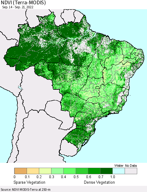 Brazil NDVI (Terra-MODIS) Thematic Map For 9/14/2022 - 9/21/2022