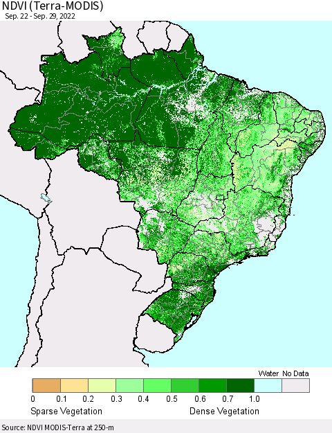 Brazil NDVI (Terra-MODIS) Thematic Map For 9/22/2022 - 9/29/2022