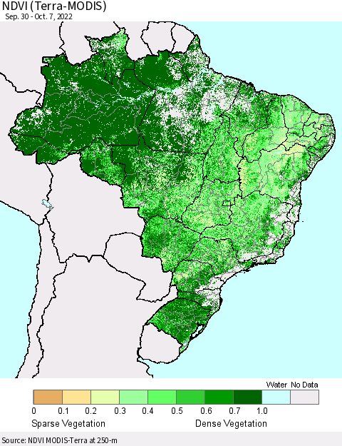 Brazil NDVI (Terra-MODIS) Thematic Map For 9/30/2022 - 10/7/2022