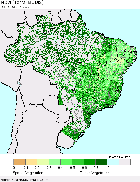 Brazil NDVI (Terra-MODIS) Thematic Map For 10/8/2022 - 10/15/2022