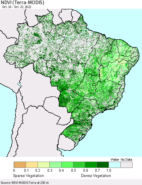 Brazil NDVI (Terra-MODIS) Thematic Map For 10/16/2022 - 10/23/2022