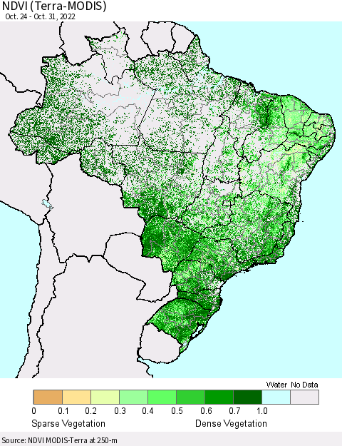 Brazil NDVI (Terra-MODIS) Thematic Map For 10/24/2022 - 10/31/2022