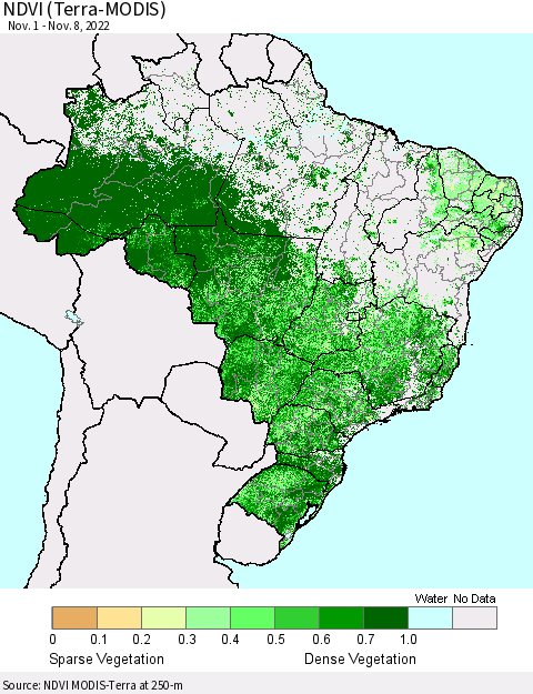 Brazil NDVI (Terra-MODIS) Thematic Map For 11/1/2022 - 11/8/2022