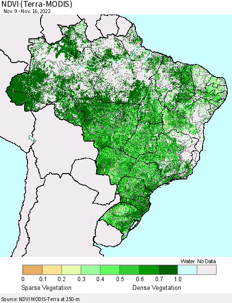 Brazil NDVI (Terra-MODIS) Thematic Map For 11/9/2022 - 11/16/2022