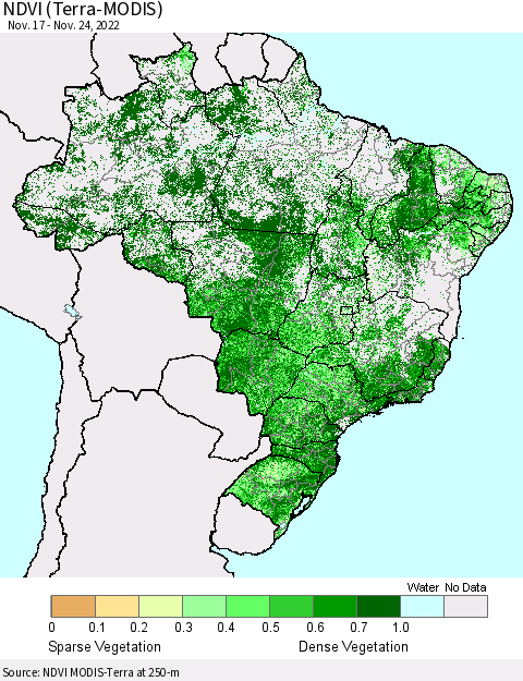 Brazil NDVI (Terra-MODIS) Thematic Map For 11/17/2022 - 11/24/2022