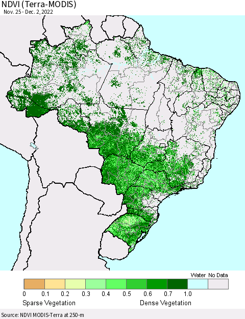Brazil NDVI (Terra-MODIS) Thematic Map For 11/25/2022 - 12/2/2022