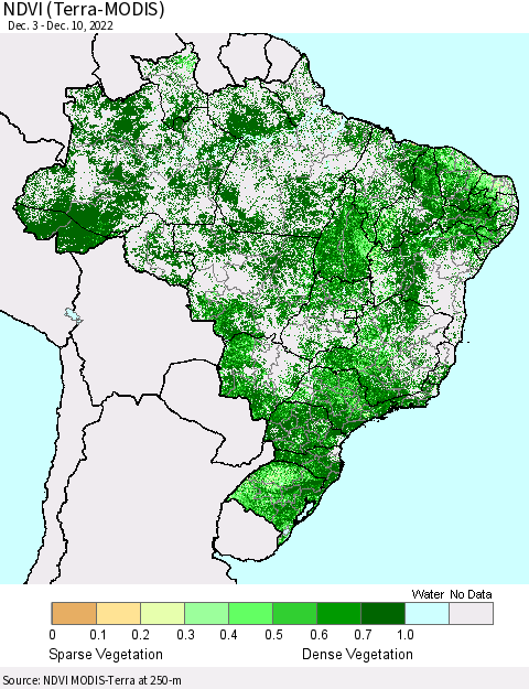 Brazil NDVI (Terra-MODIS) Thematic Map For 12/3/2022 - 12/10/2022