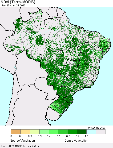 Brazil NDVI (Terra-MODIS) Thematic Map For 1/17/2023 - 1/24/2023