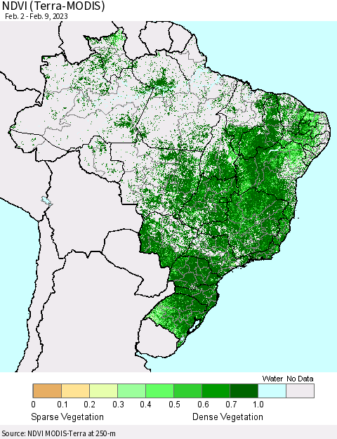 Brazil NDVI (Terra-MODIS) Thematic Map For 2/2/2023 - 2/9/2023