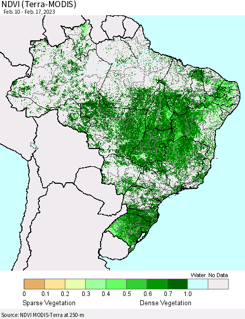 Brazil NDVI (Terra-MODIS) Thematic Map For 2/10/2023 - 2/17/2023