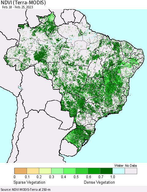 Brazil NDVI (Terra-MODIS) Thematic Map For 2/18/2023 - 2/25/2023