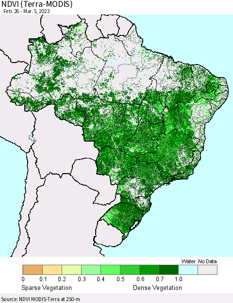 Brazil NDVI (Terra-MODIS) Thematic Map For 2/26/2023 - 3/5/2023