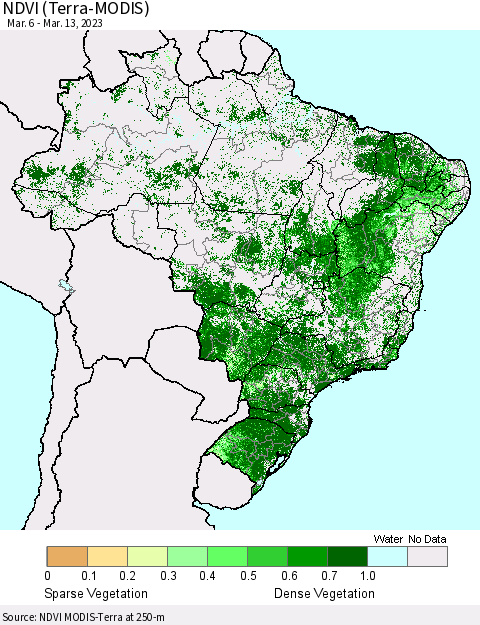 Brazil NDVI (Terra-MODIS) Thematic Map For 3/6/2023 - 3/13/2023