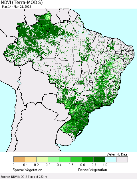 Brazil NDVI (Terra-MODIS) Thematic Map For 3/14/2023 - 3/21/2023