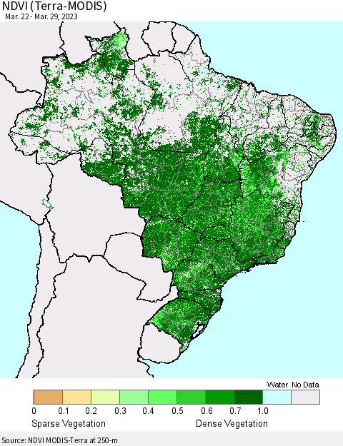 Brazil NDVI (Terra-MODIS) Thematic Map For 3/22/2023 - 3/29/2023