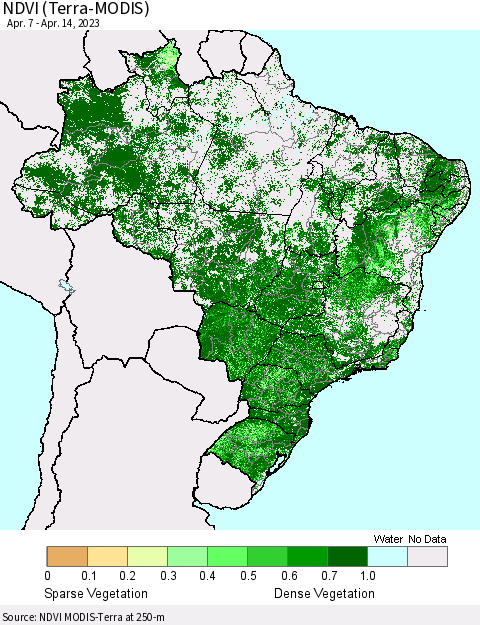 Brazil NDVI (Terra-MODIS) Thematic Map For 4/7/2023 - 4/14/2023