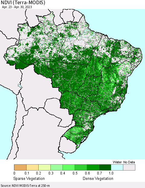 Brazil NDVI (Terra-MODIS) Thematic Map For 4/23/2023 - 4/30/2023