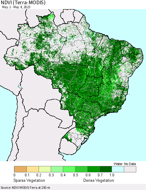 Brazil NDVI (Terra-MODIS) Thematic Map For 5/1/2023 - 5/8/2023