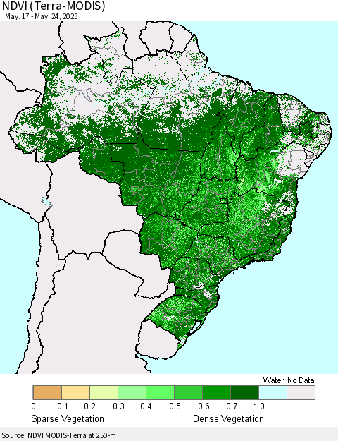 Brazil NDVI (Terra-MODIS) Thematic Map For 5/17/2023 - 5/24/2023