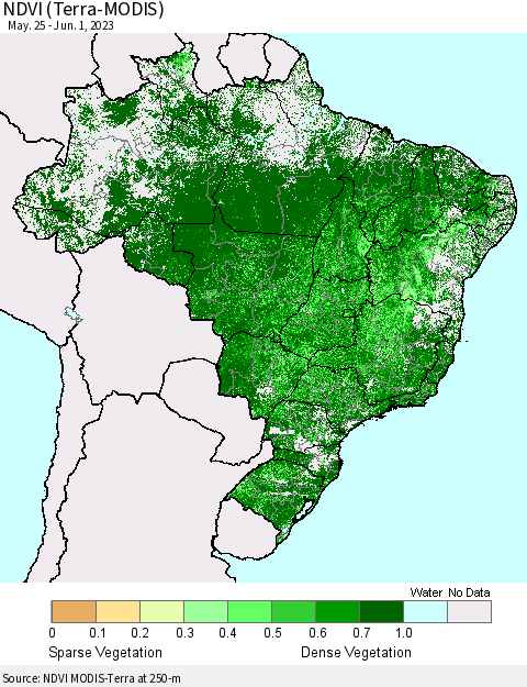 Brazil NDVI (Terra-MODIS) Thematic Map For 5/25/2023 - 6/1/2023
