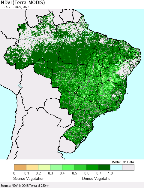 Brazil NDVI (Terra-MODIS) Thematic Map For 6/2/2023 - 6/9/2023