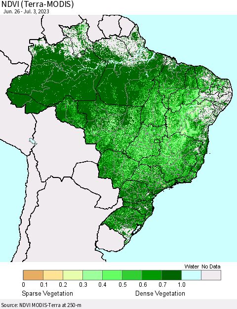 Brazil NDVI (Terra-MODIS) Thematic Map For 6/26/2023 - 7/3/2023