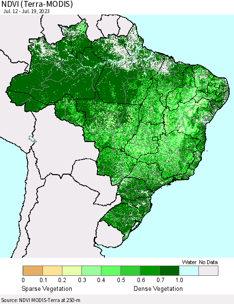 Brazil NDVI (Terra-MODIS) Thematic Map For 7/12/2023 - 7/19/2023